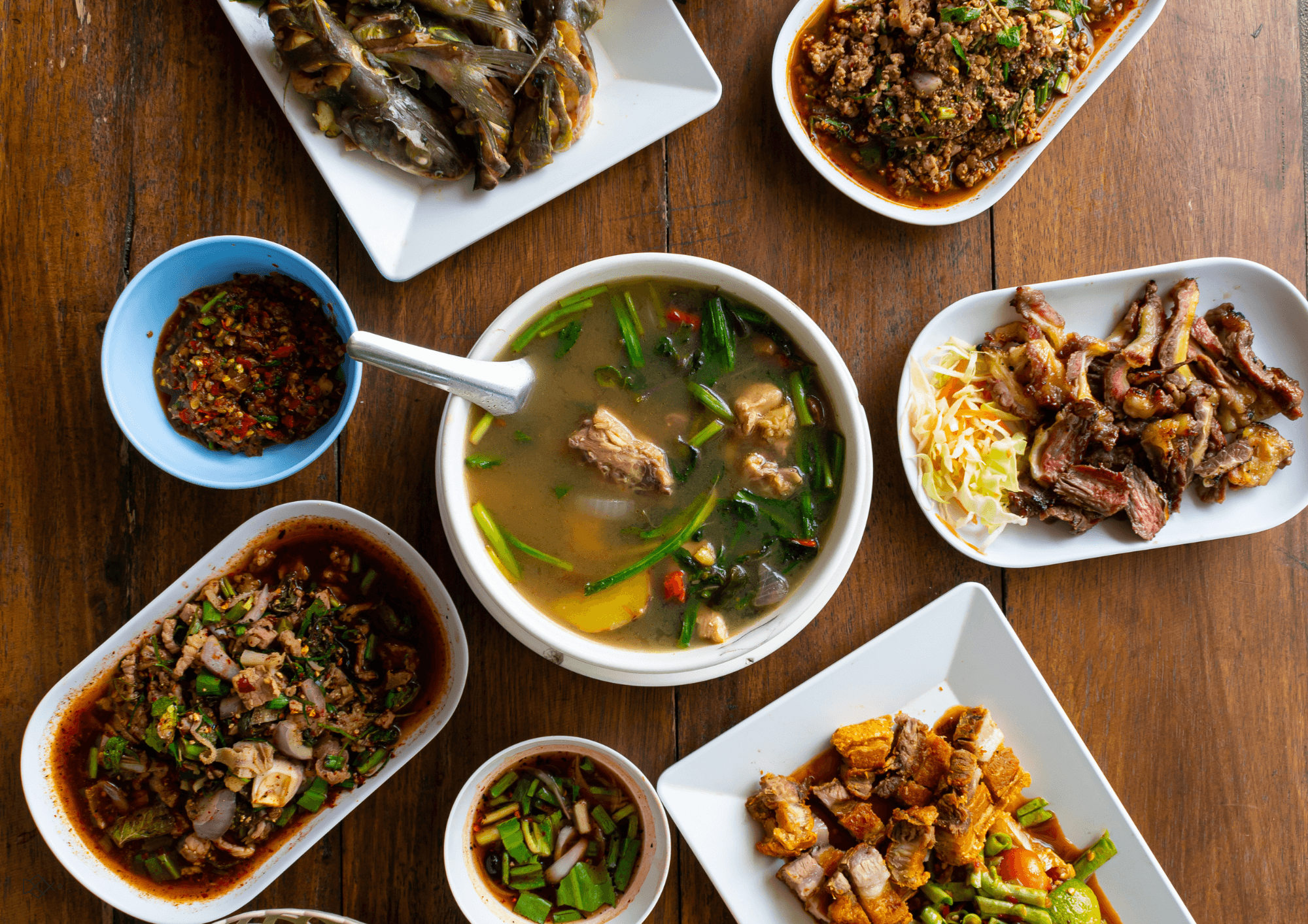 Thai food spread